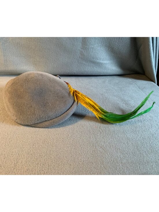 Ladies Gray Hat with Long Feather Accent Vintage Size 22